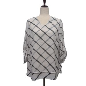 Chico's Black and White Window Pane Plaid Layered Blouse Women's 1(8) Flowy